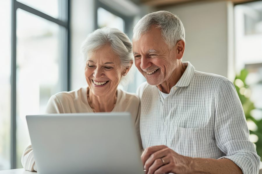 An older couple discussing retirement plans with a financial advisor focused on documents.