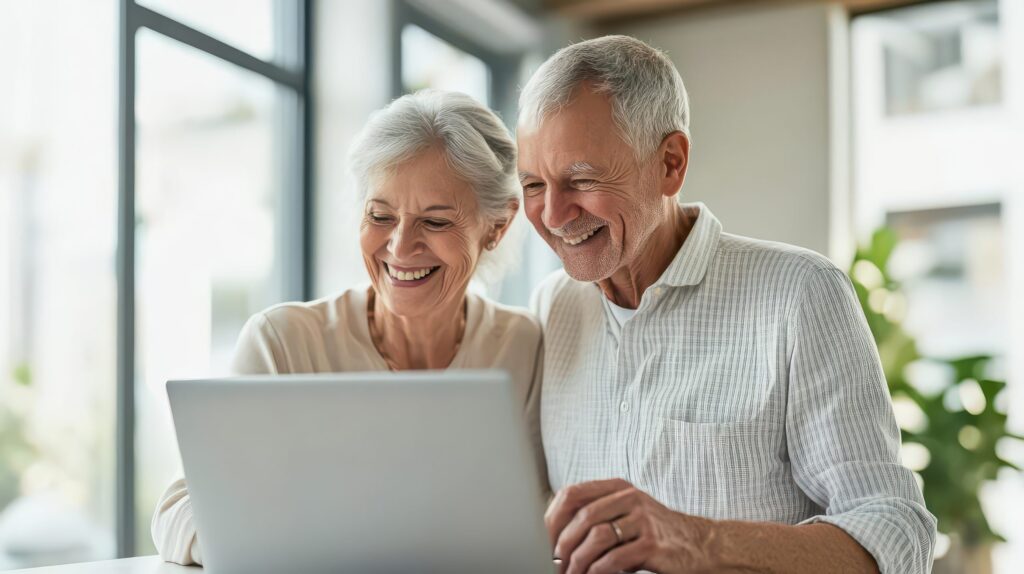 An older couple discussing retirement plans with a financial advisor focused on documents.